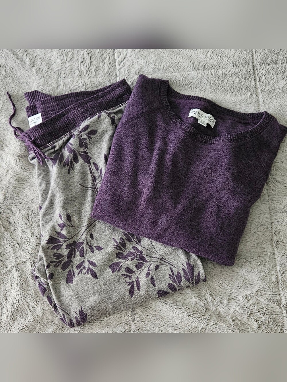 Live Love Lounge Pajama Set XXL Purple Floral Soft Cozy Knit Sleepwear set